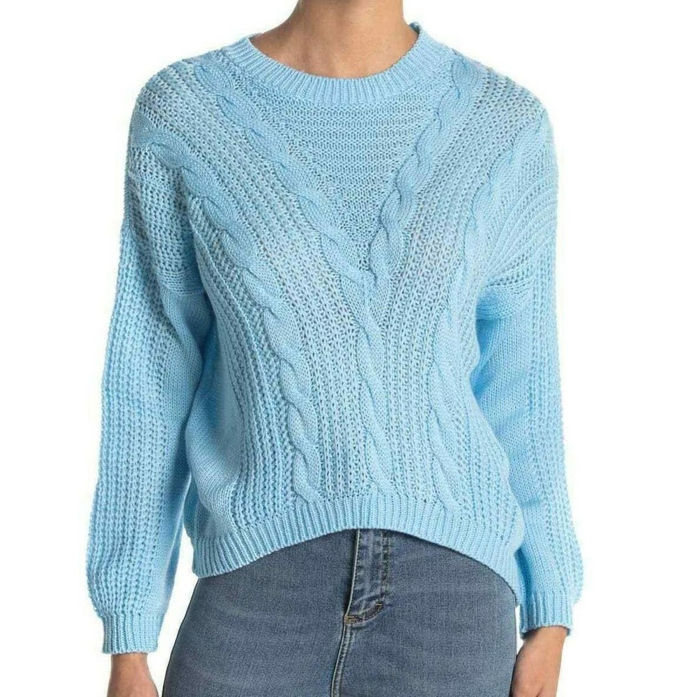 Abound NWT Crew Neck Cable Knit Sweater Blue Long Sleeve Size Large